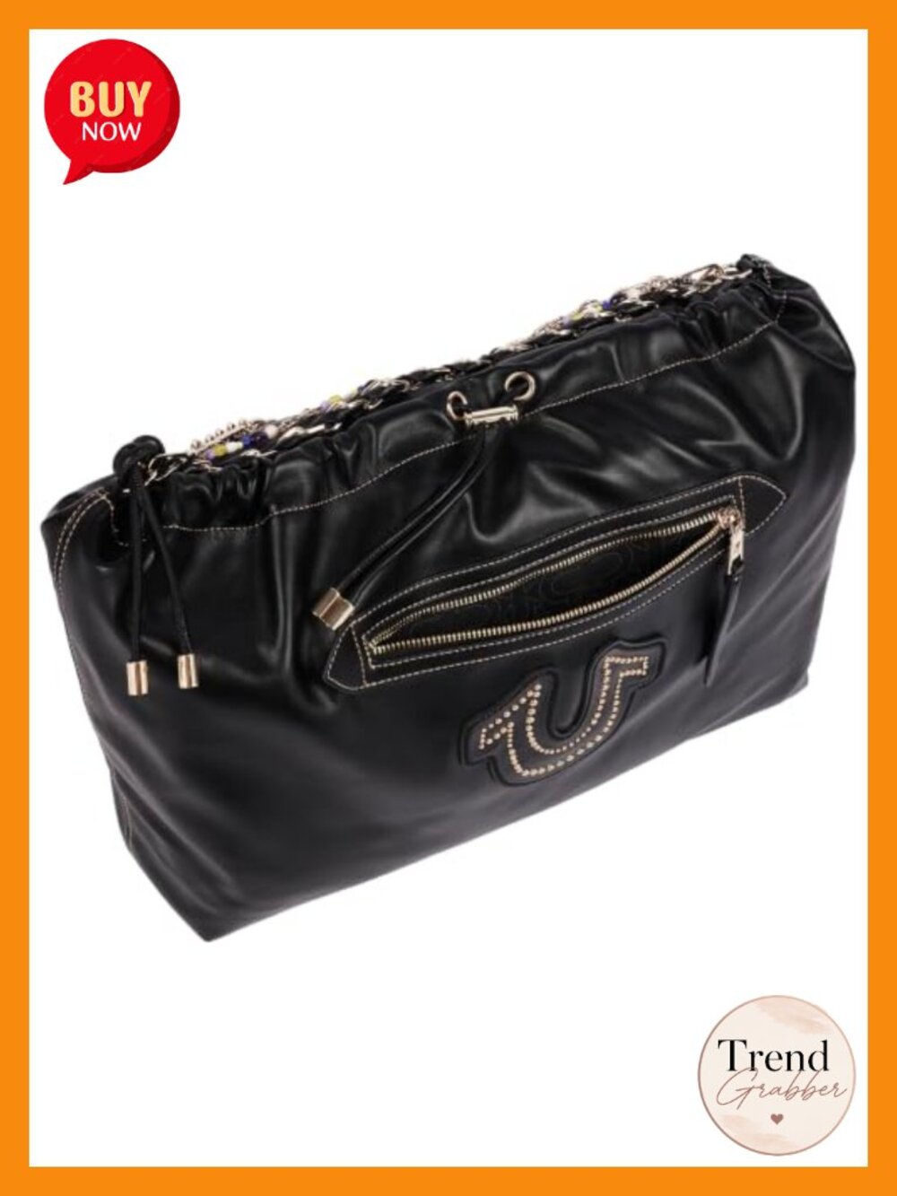 Faux Leather Oversized Hobo Shoulder Bag Studded Chain Strap - Picture 5 of 6